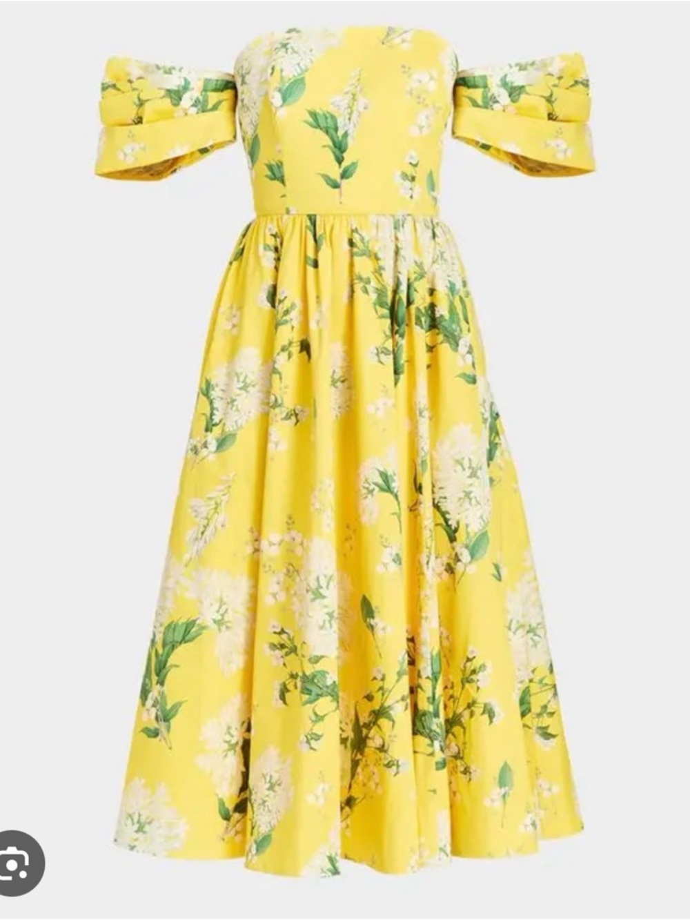 Sunny Yellow Off-Shoulder Floral Midi Dress، rare to find it - Picture 8 of 16